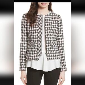 Helene Berman Fringe Trim Houndstooth Jacket in Pink/Grey Size S